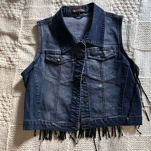 Vintage/Y2K What’s Hot Denim Vest with Black Fringe